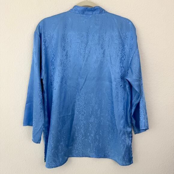 Natori Womens Pajama Sleep Top Size M Satin Relaxed Flowy Lounge Blue - Picture 5 of 8
